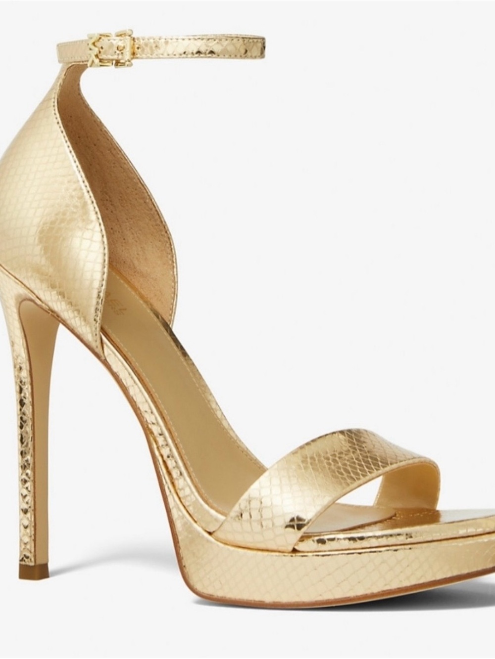 MICHAEL Michael Kors Metallic Gold Snake-Embossed Ankle-Strap Heels